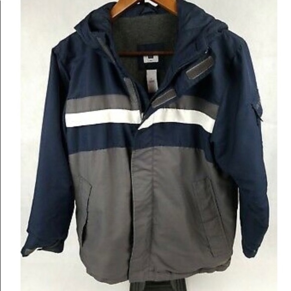 ☃️GAP KIDS 1969 Boys Size L Hooded Navy & Grey Coat☃️ - Picture 1 of 6